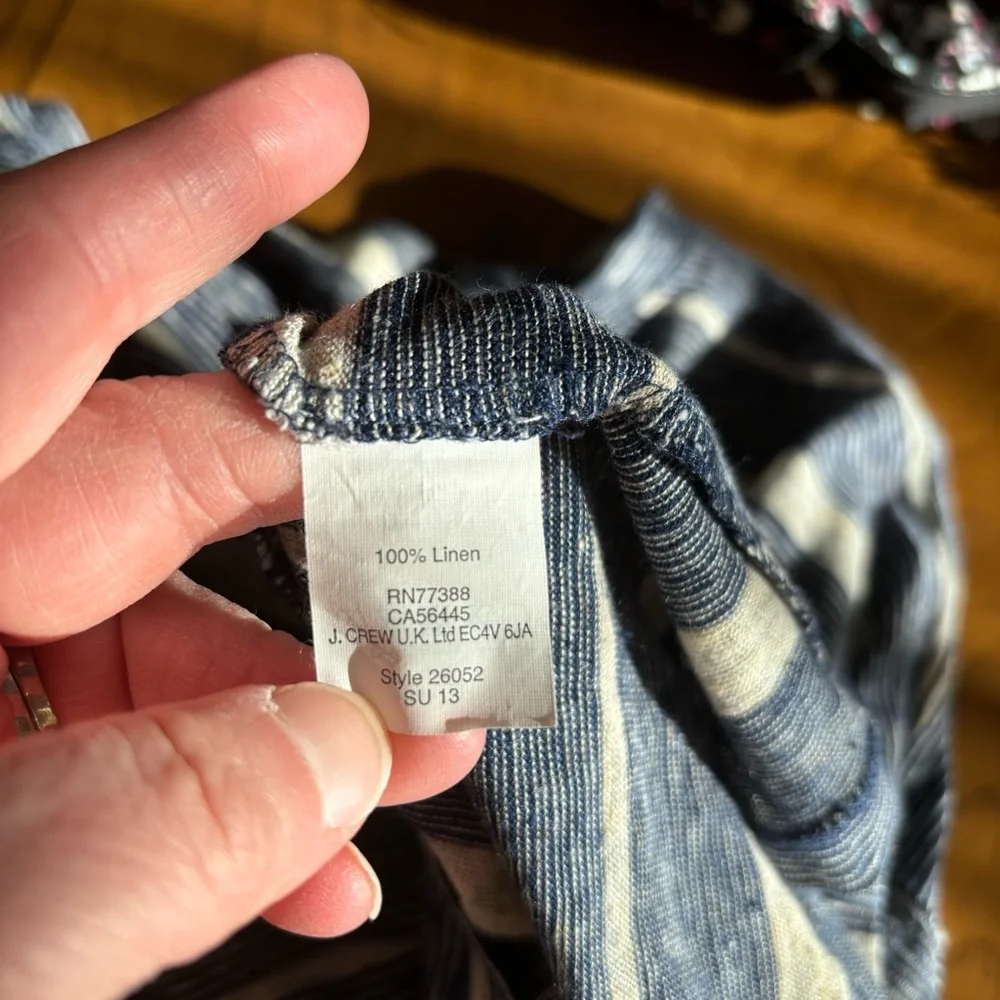 Madewell women’s medium blue cream stripped 100% Linen‎ 3/4 sleeve top - Picture 7 of 7